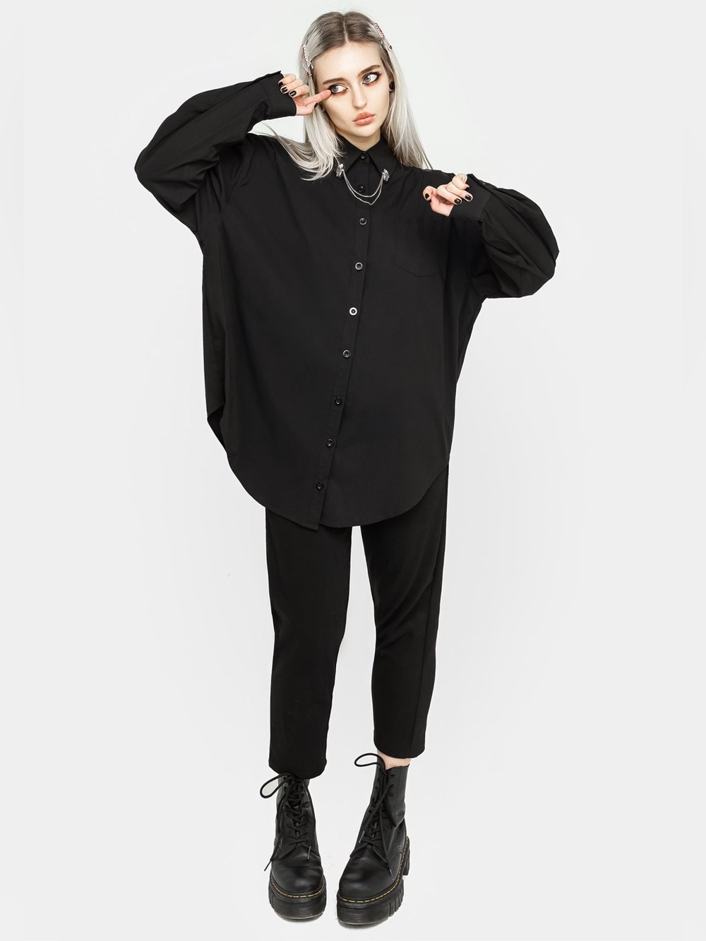 Disturbia Chiromancy Collar Loose Fit Shirt - Black US 14 / UK 18